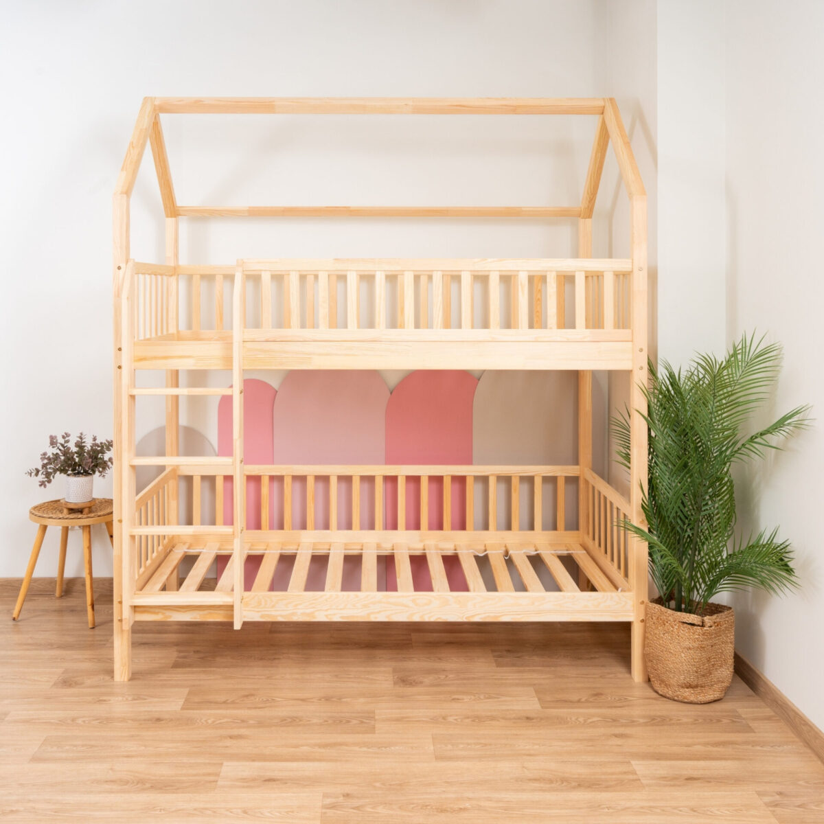KOSMO Long Bunk Bed in pine wood, natural pine