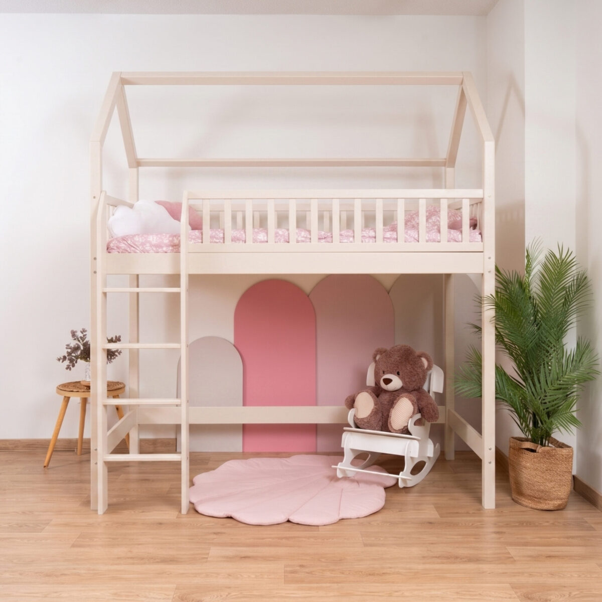 KOSMO Long Loft Bed – cashmere (2) KOSMO Long Loft Bed in pine wood, cashmere
