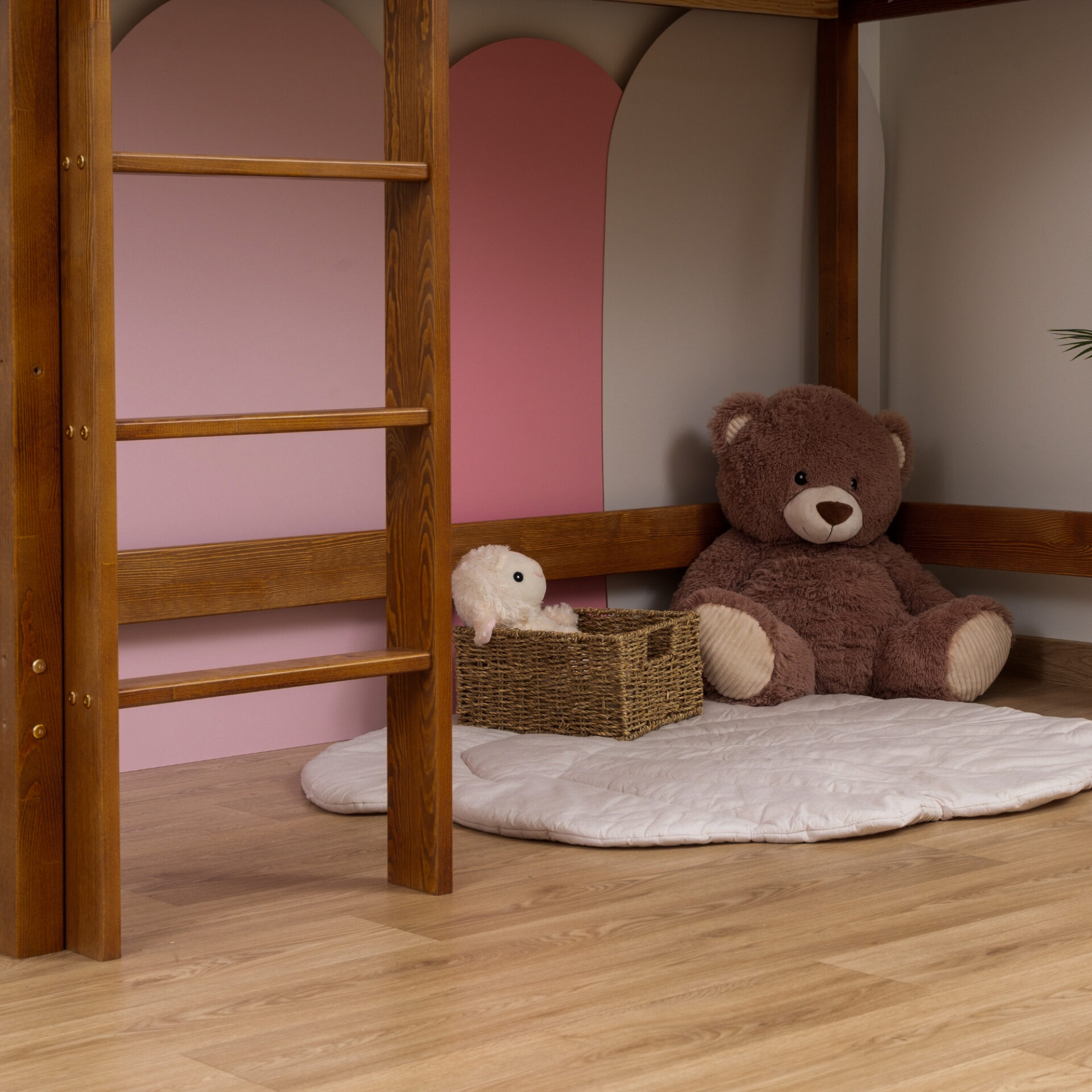 KOSMO Long Loft Bed – Retro (2) KOSMO Long Loft Bed in pine wood, Retro
