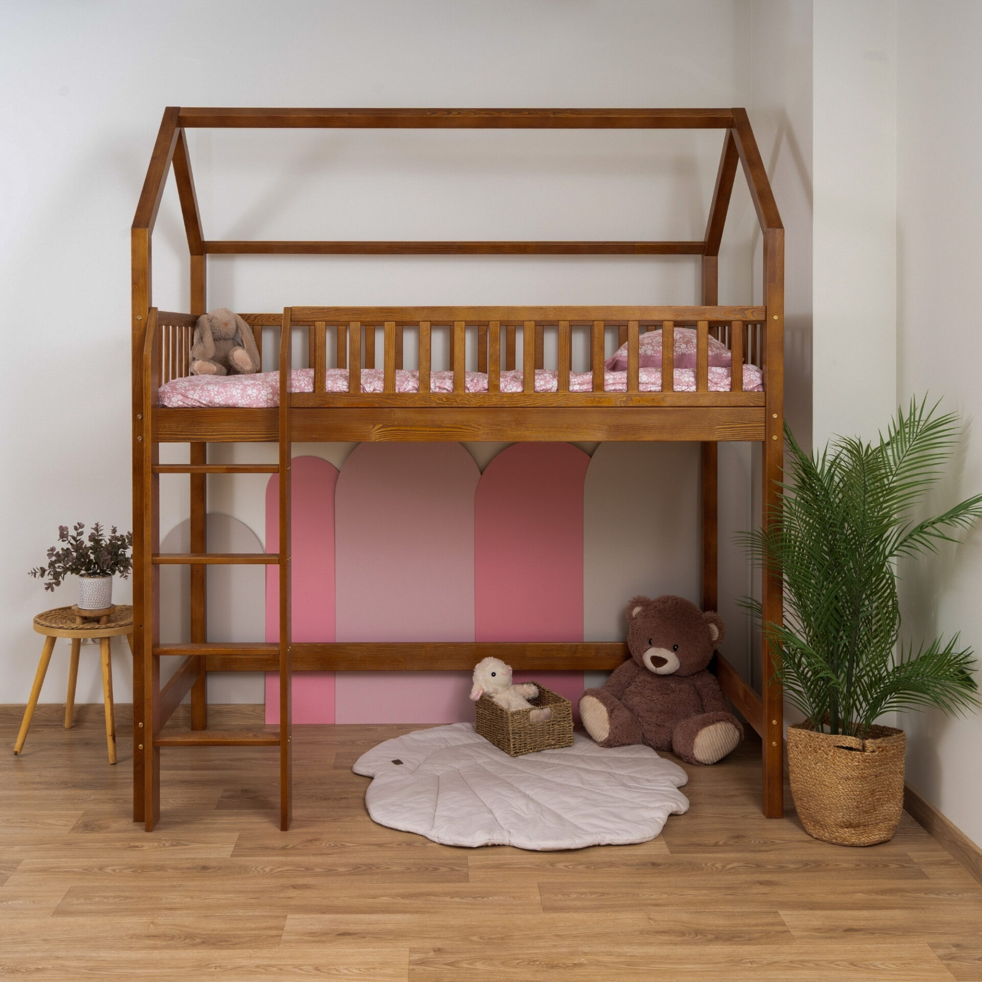 KOSMO Long Loft Bed – Retro (6) KOSMO Long Loft Bed in pine wood, Retro