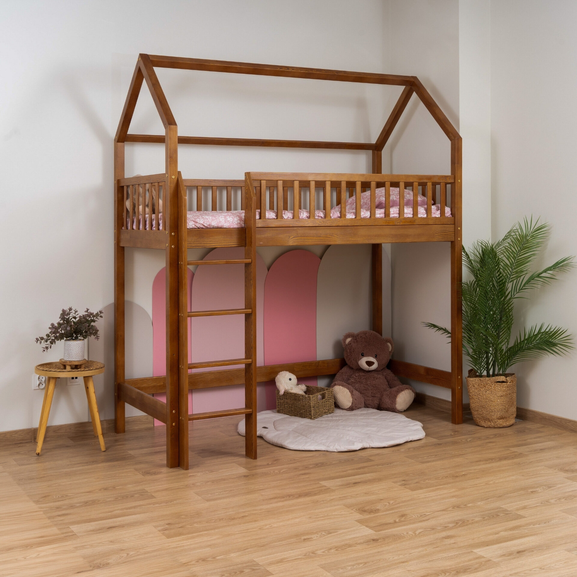 KOSMO Long Loft Bed – Retro (8) KOSMO Long Loft Bed in pine wood, Retro