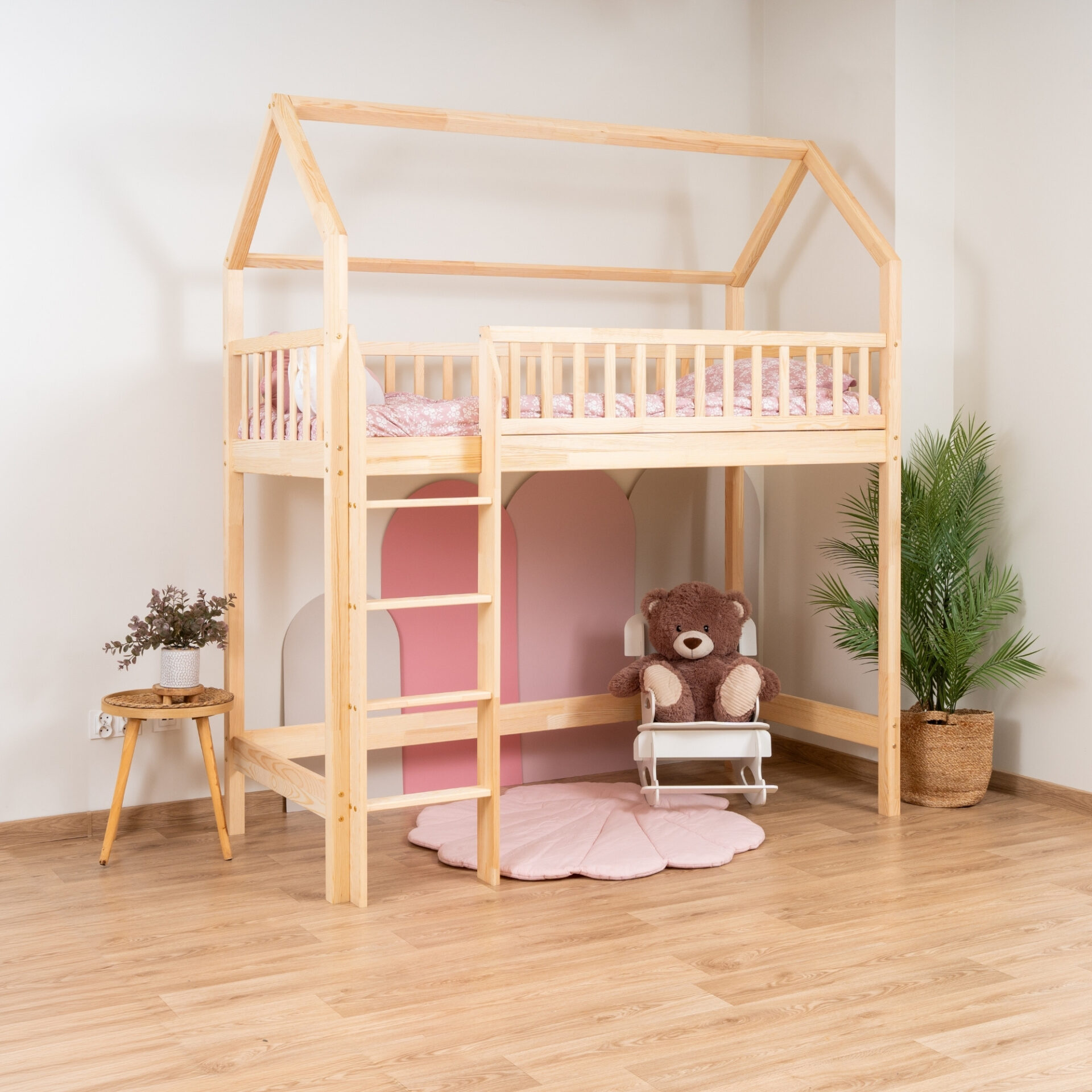 KOSMO Long Loft Bed – natural pine (3) KOSMO Long Loft Bed in pine wood, natural pine