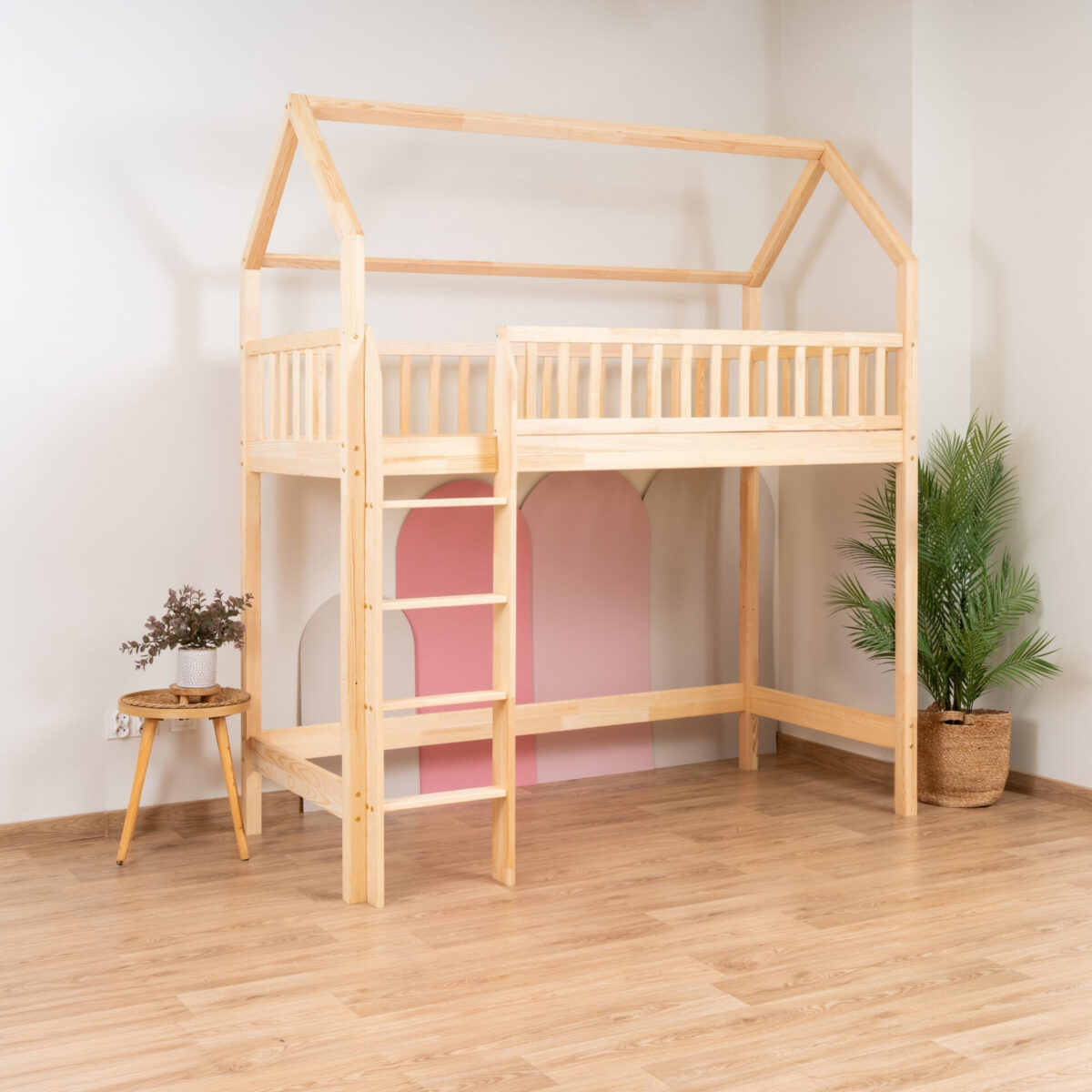 KOSMO Long Loft Bed – natural pine (4) KOSMO Long Loft Bed in pine wood, natural pine