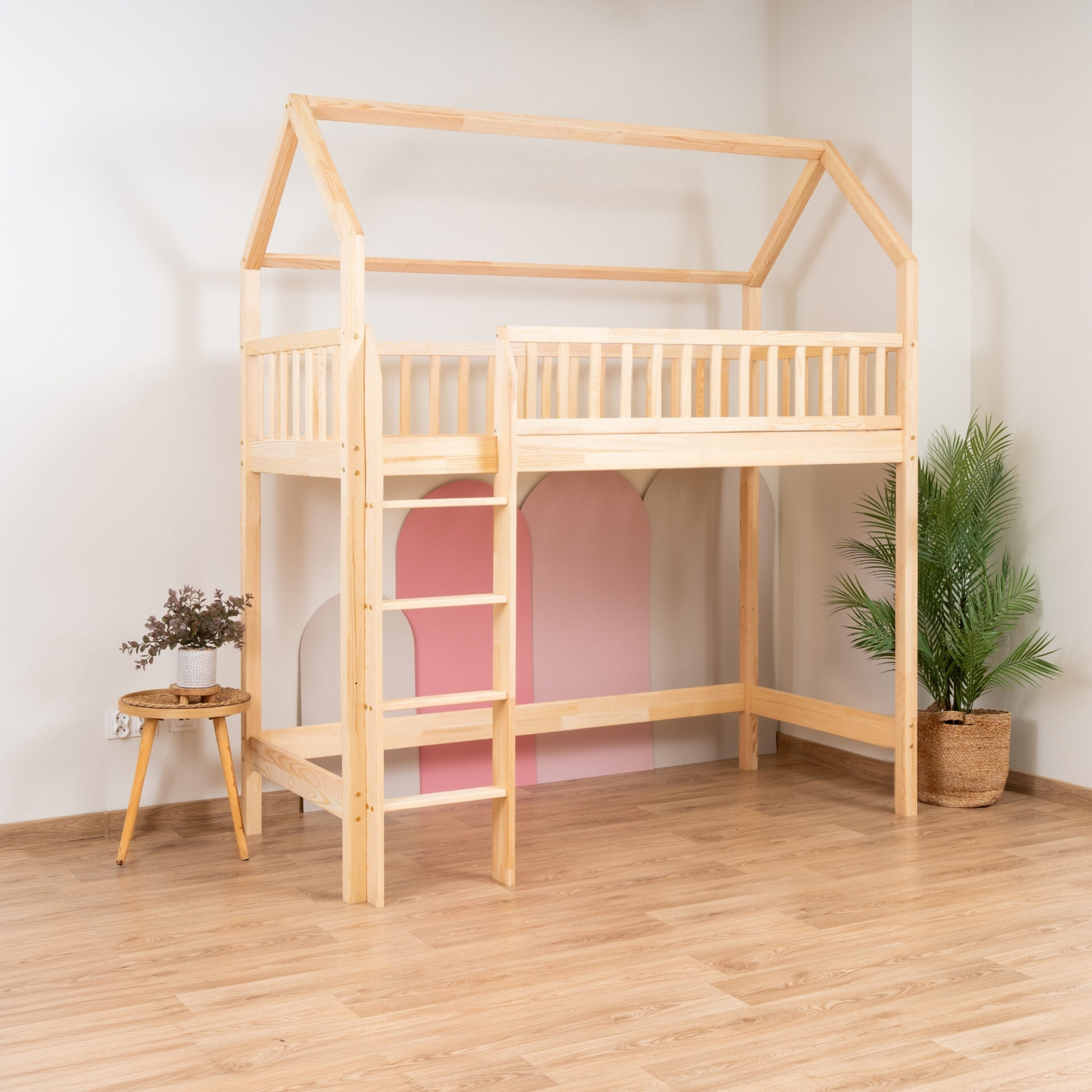 KOSMO Long Loft Bed – natural pine (4) KOSMO Long Loft Bed in pine wood, natural pine