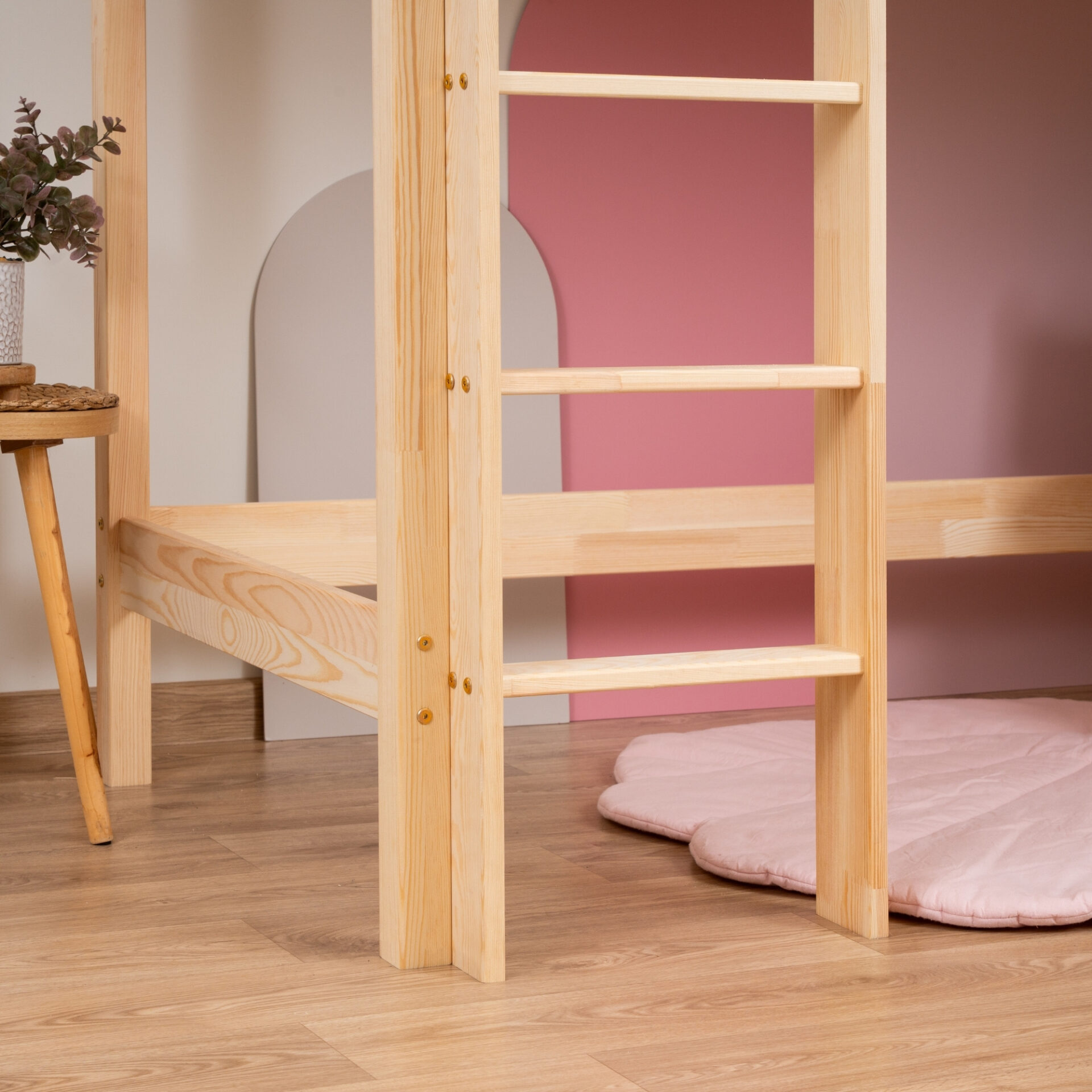 KOSMO Long Loft Bed – natural pine (7) KOSMO Long Loft Bed in pine wood, natural pine