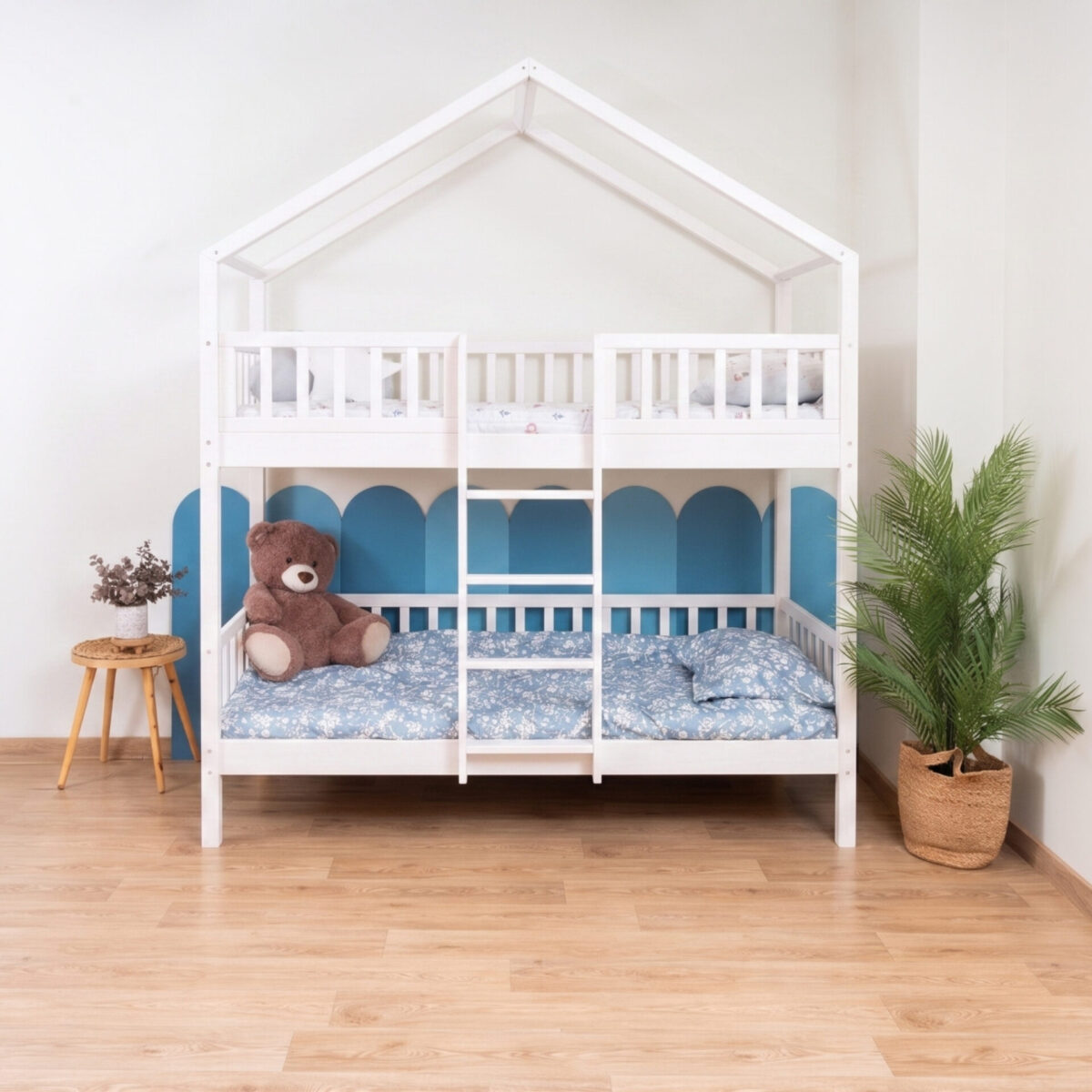 KOSMO Short Bunk Bed in pine wood, white