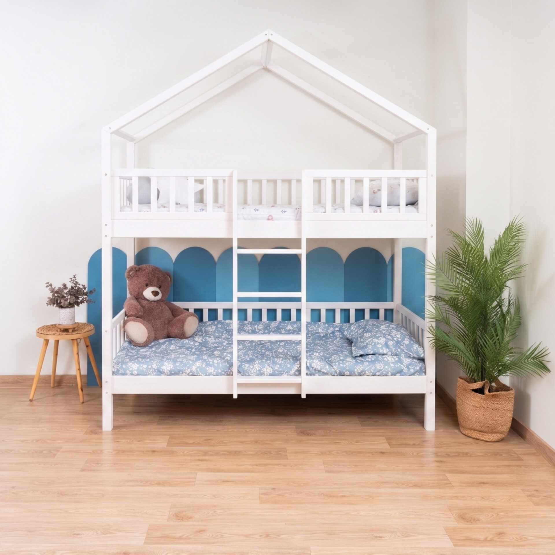 KOSMO Short Bunk Bed in pine wood, white