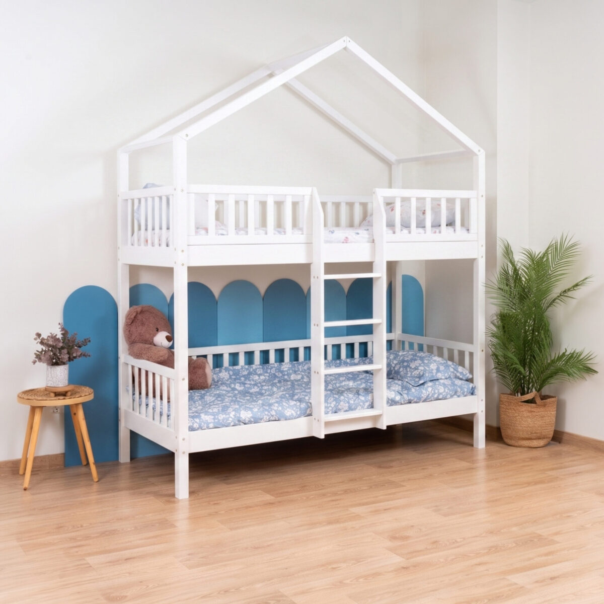 KOSMO Short Bunk Bed in pine wood, white