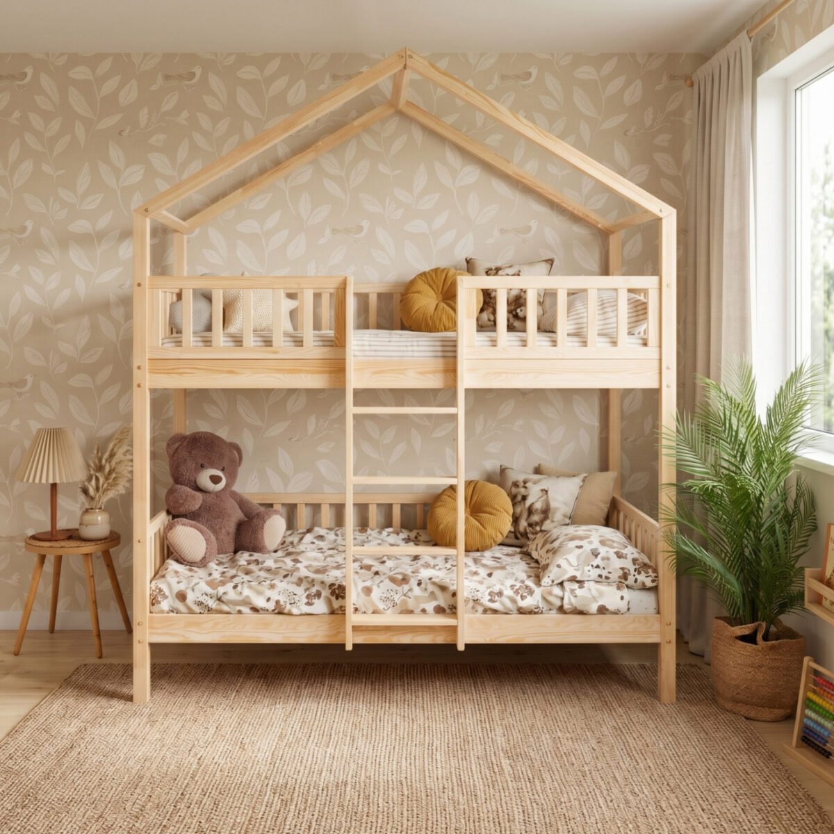 KOSMO Short Bunk Bed in pine wood, natural pine