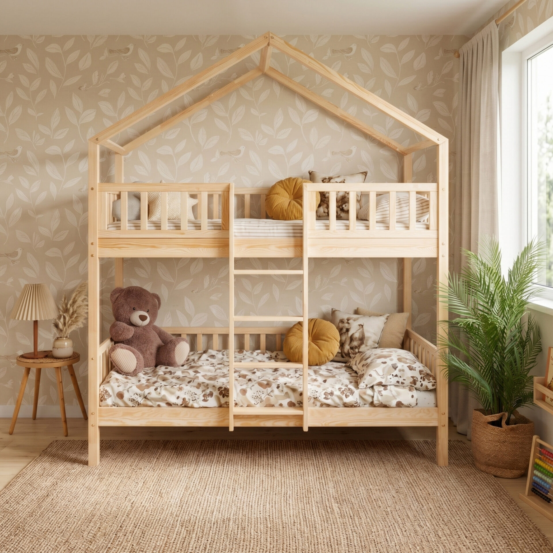 KOSMO Short Bunk Bed in pine wood, natural pine