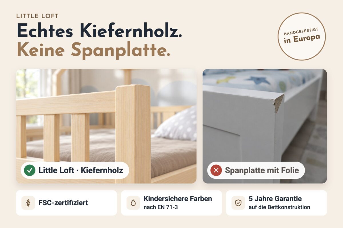 Echtes Kiefernholz statt Spanplatte – Kinderbett von Little Loft Echtes Kiefernholz statt Spanplatte – Kinderbett von Little Loft
