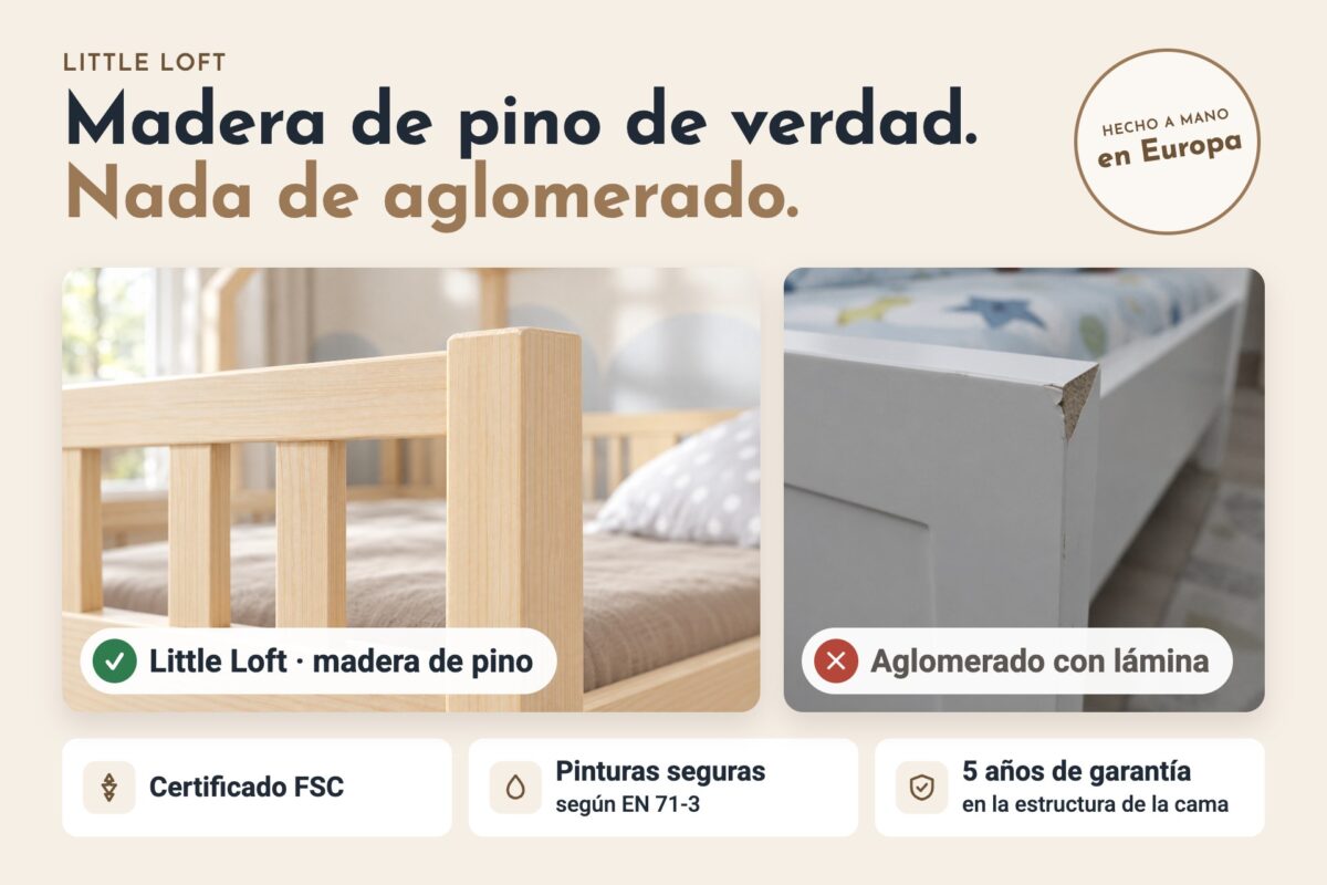 Madera de pino de verdad, sin aglomerado – cama infantil Little Loft