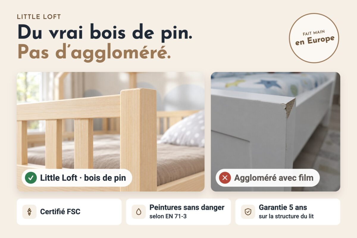 Du vrai bois de pin, pas d’aggloméré – lit enfant Little Loft