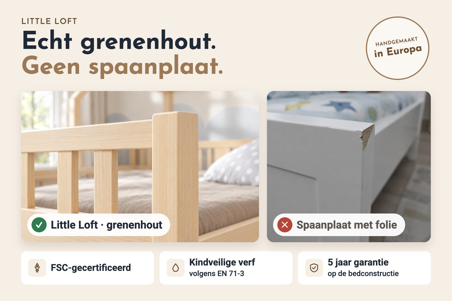 Echt grenenhout, geen spaanplaat – kinderbed van Little Loft
