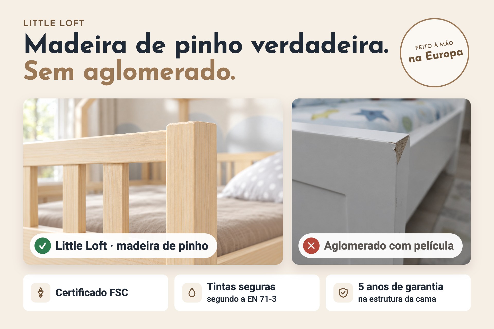Madeira de pinho verdadeira, sem aglomerado – cama de criança Little Loft Madeira de pinho verdadeira, sem aglomerado – cama de criança Little Loft
