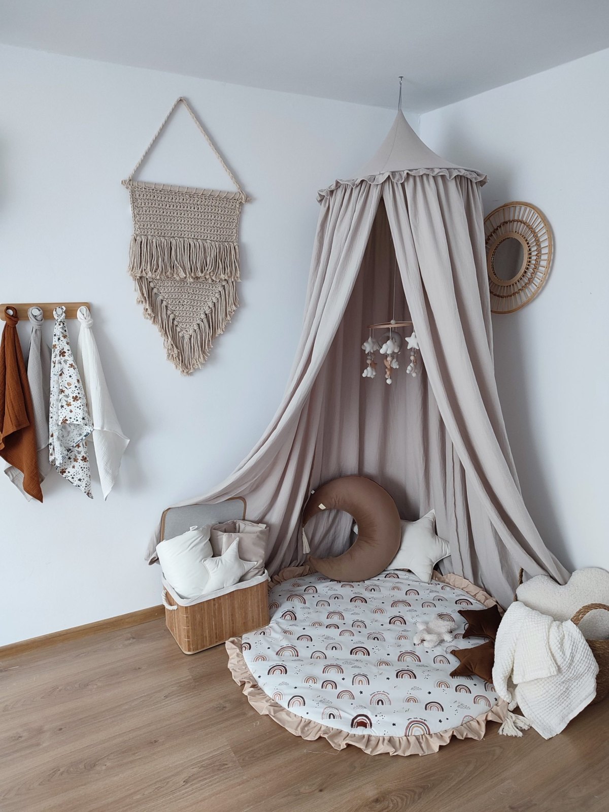 Muslin Canopy with Ruffle – Ceiling Mounted Muslin Canopy with Ruffle – Ceiling Mounted