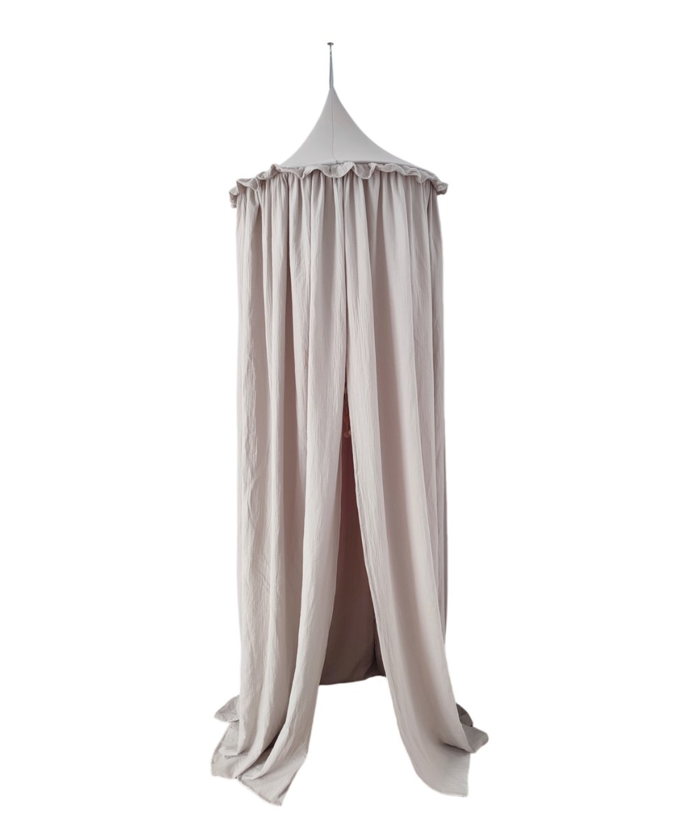 Muslin Canopy with Ruffle – Ceiling Mounted – Beige Muslin Canopy with Ruffle – Ceiling Mounted – Beige
