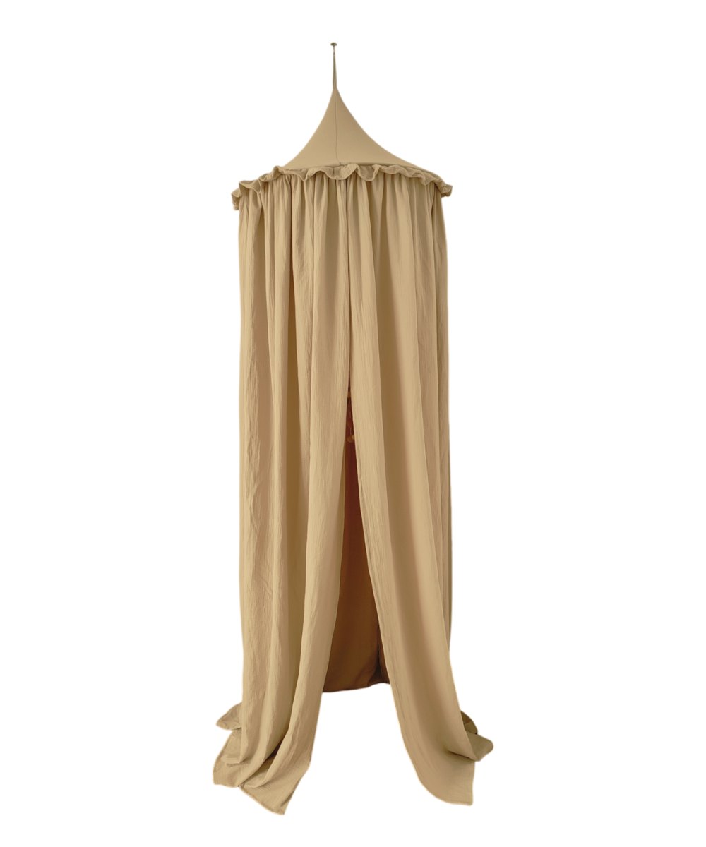 Muslin Canopy with Ruffle – Ceiling Mounted – Cappuccino Muslin Canopy with Ruffle – Ceiling Mounted – Cappuccino