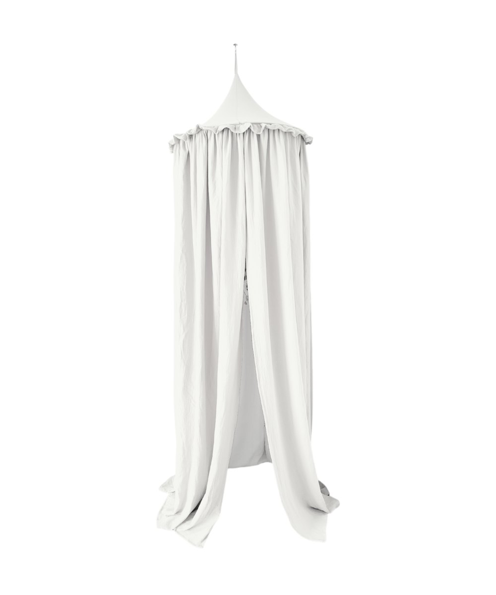 Muslin Canopy with Ruffle – Ceiling Mounted – Cream Muslin Canopy with Ruffle – Ceiling Mounted – Cream