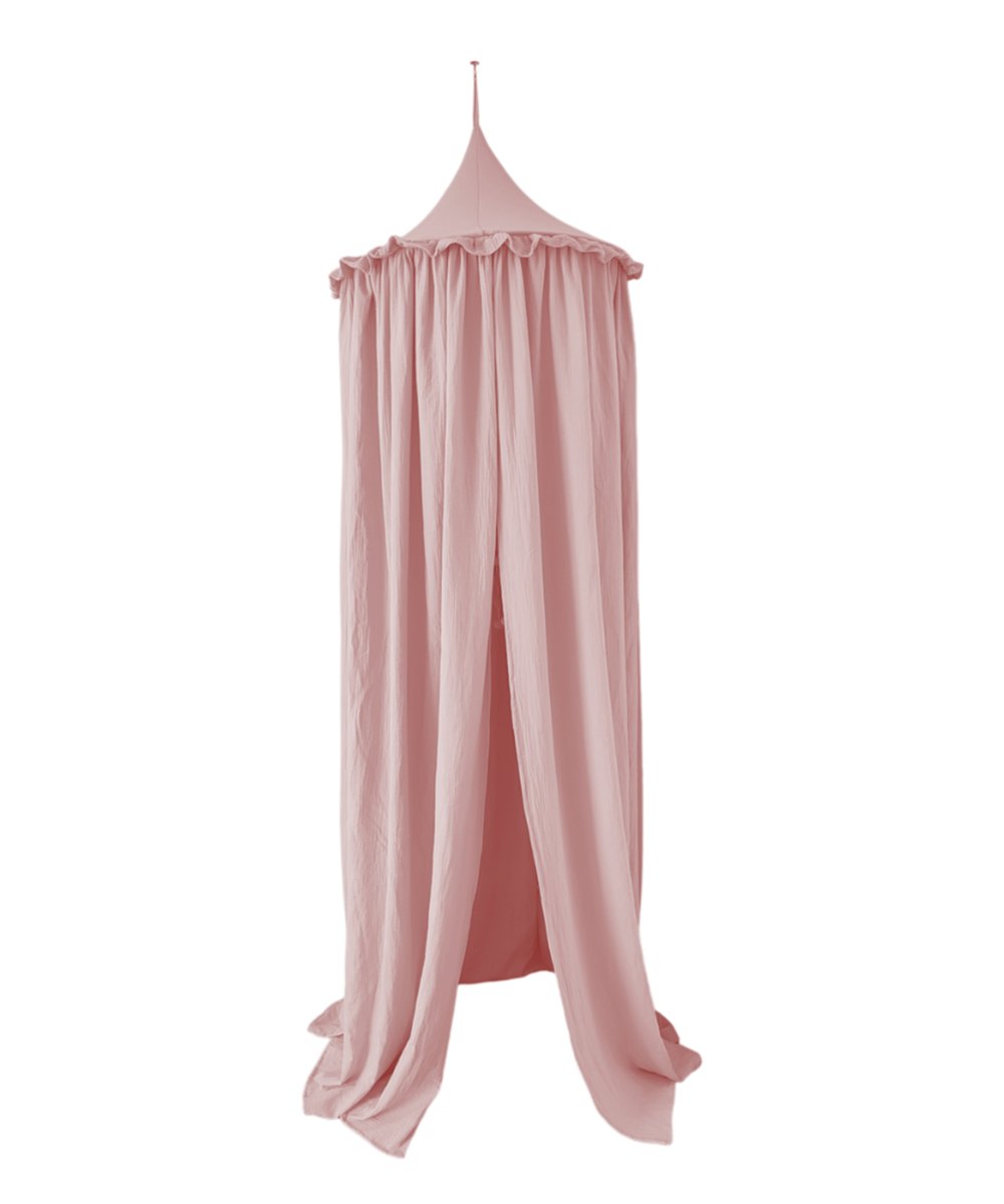 Muslin Canopy with Ruffle – Ceiling Mounted – Powder Pink Muslin Canopy with Ruffle – Ceiling Mounted – Powder Pink