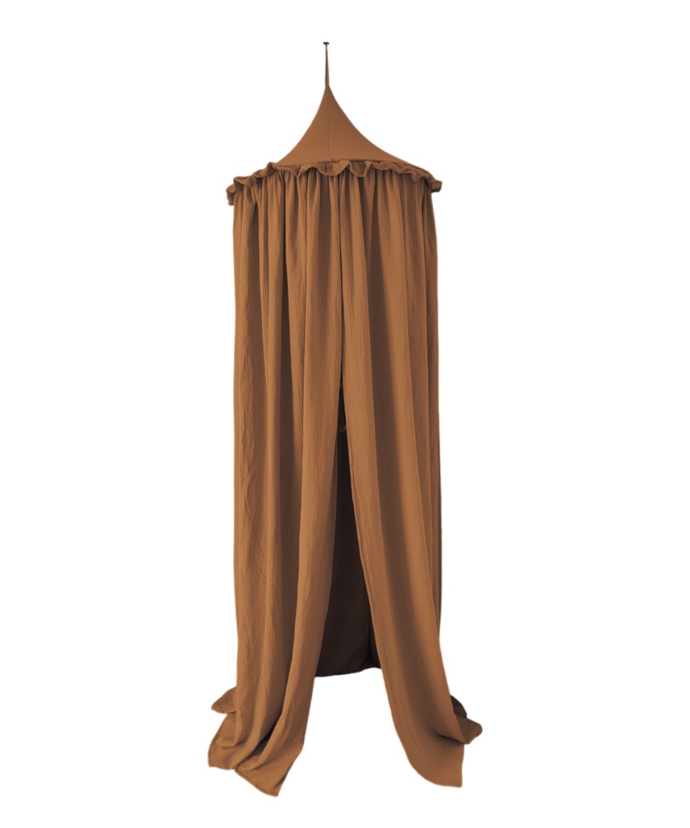 Muslin Canopy with Ruffle – Ceiling Mounted – Cinnamon Muslin Canopy with Ruffle – Ceiling Mounted – Cinnamon
