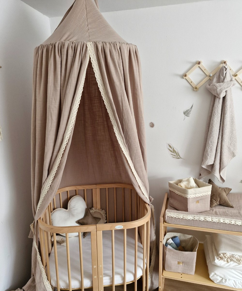 Muslin Canopy with Lace – Ceiling Mounted