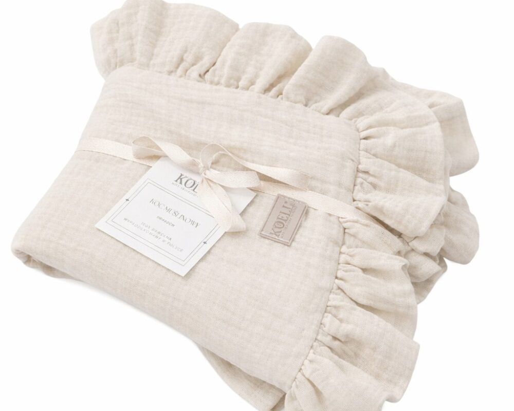 Muslin Blanket with Ruffle 110 × 85 cm – Beige