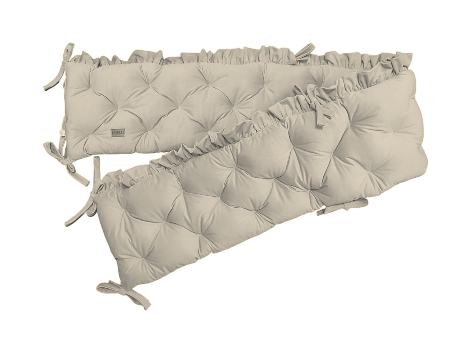 Quilted Velvet Cot Bumper with Ruffle – Beige Quilted Velvet Cot Bumper with Ruffle – Beige