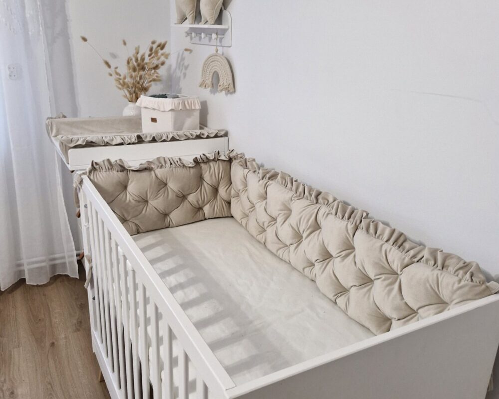 Quilted Velvet Cot Bumper with Ruffle