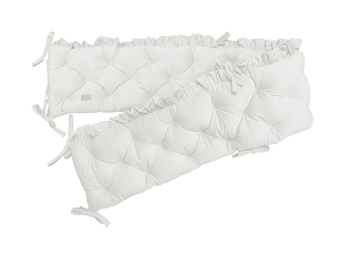 Quilted Velvet Cot Bumper with Ruffle – White Quilted Velvet Cot Bumper with Ruffle – White