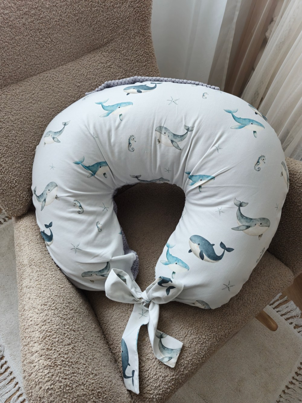 Adjustable Nursing Pillow with Waist Tie – Whales Adjustable Nursing Pillow with Waist Tie – Whales