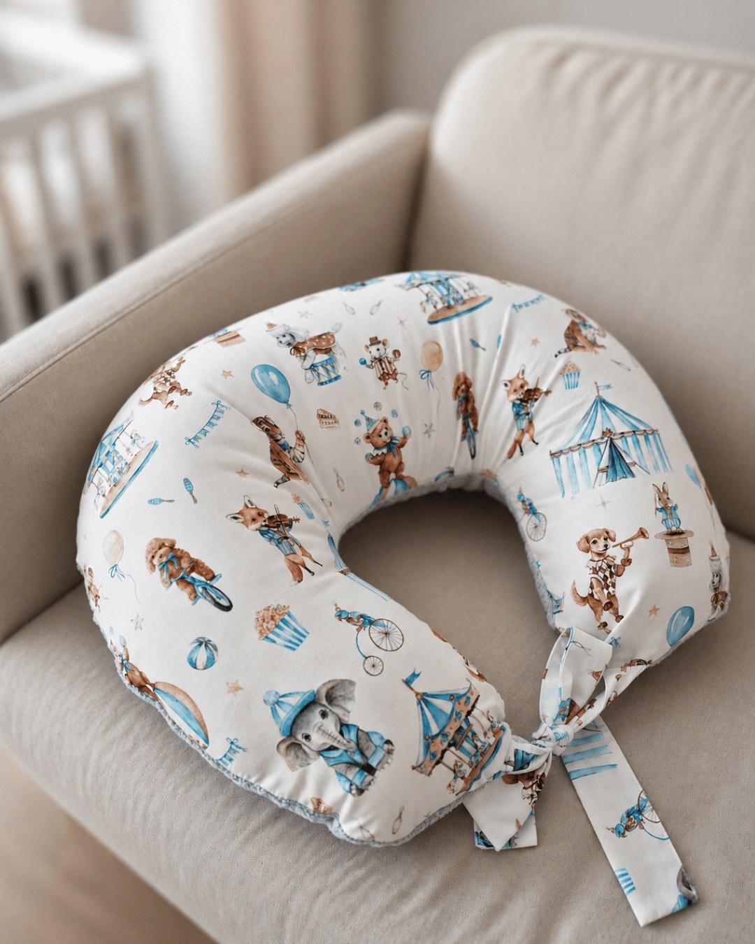Adjustable Nursing Pillow with Waist Tie – Circus Adjustable Nursing Pillow with Waist Tie – Circus